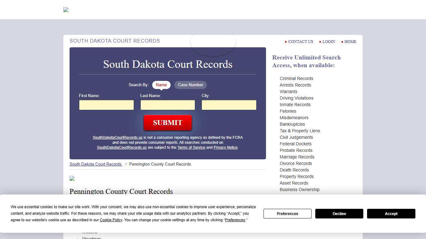 Pennington County Court Records SouthDakotaCourtRecords.us