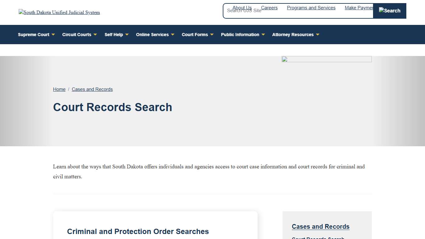 Public Access to Court Records South Dakota Unified Judicial System SD UJS