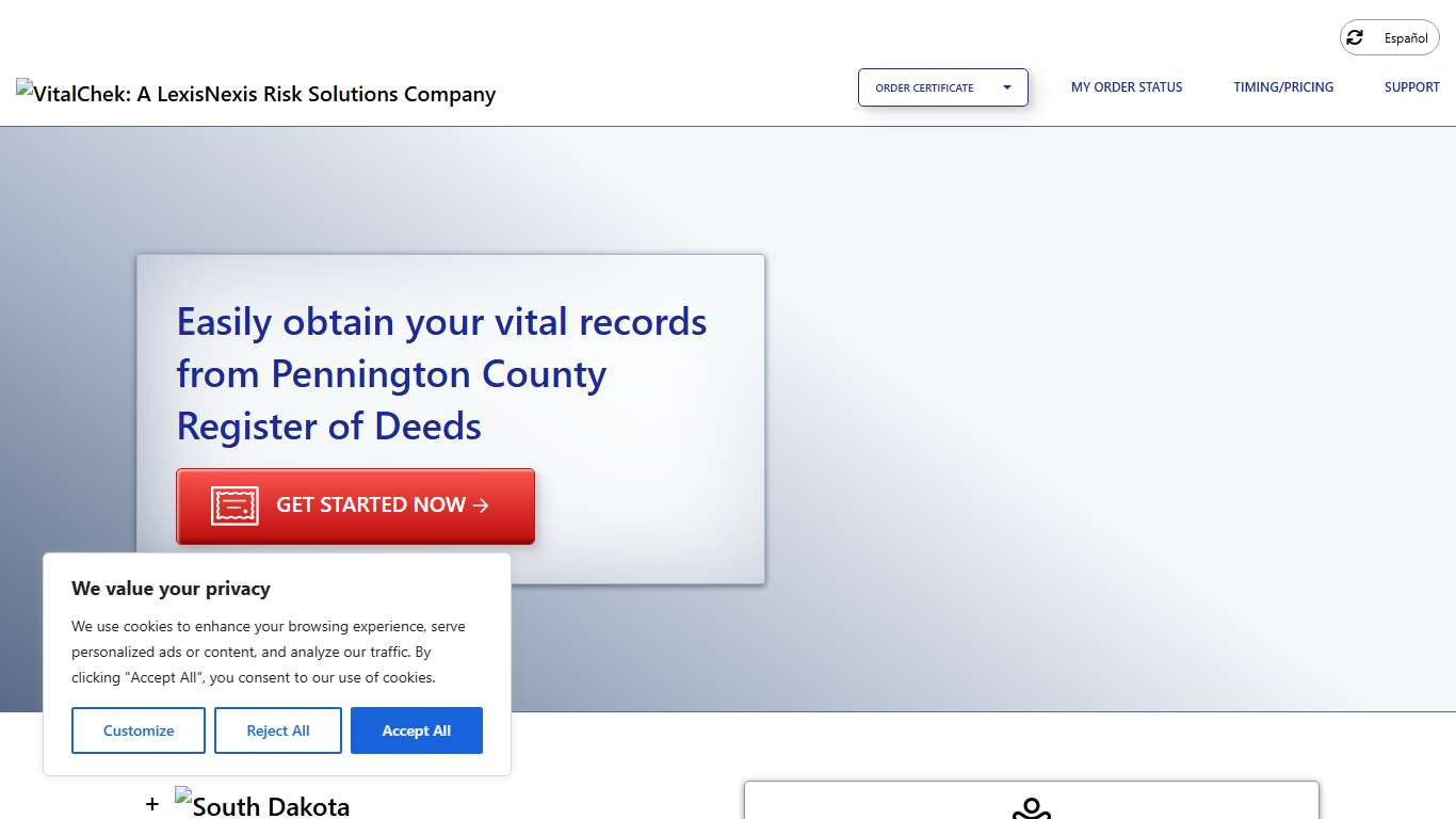 Pennington County Register of Deeds (SD) Order Certificates - VitalChek