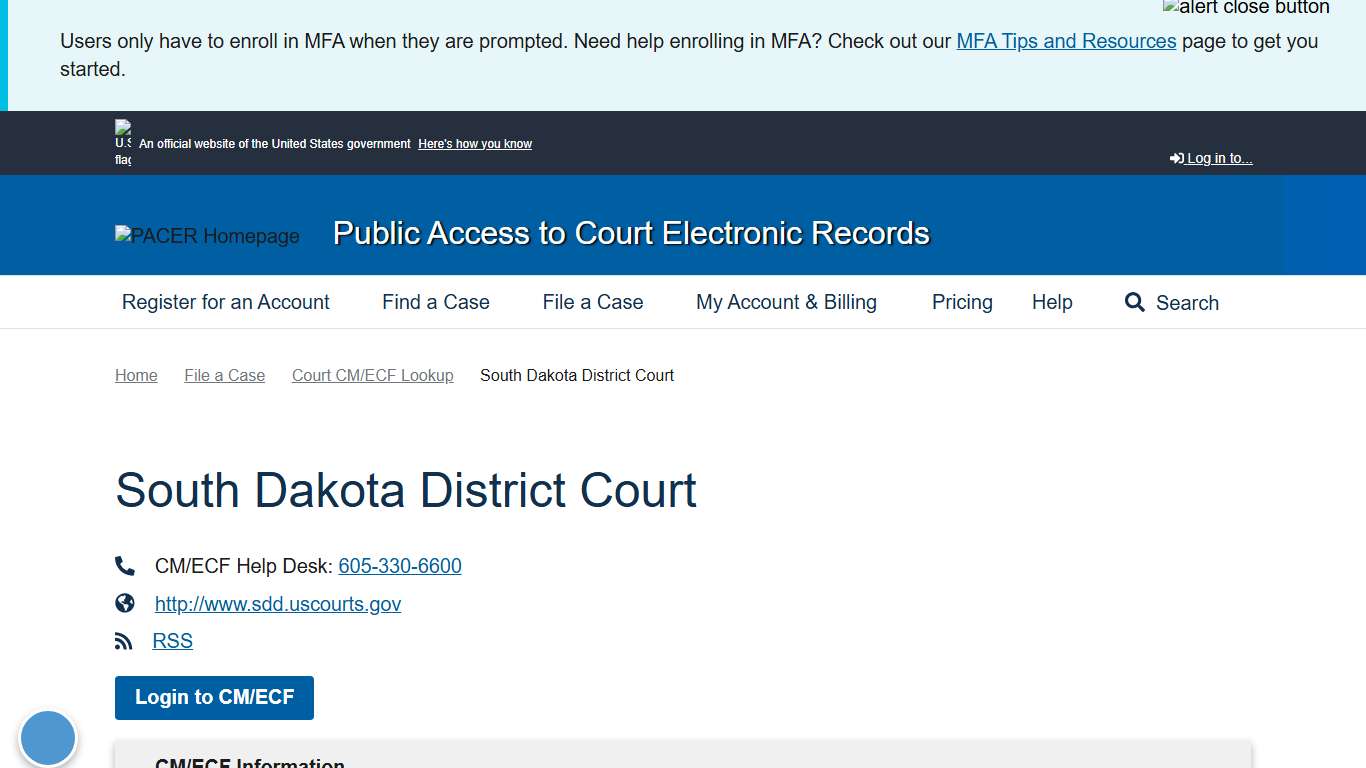 South Dakota District Court PACER: Federal Court Records